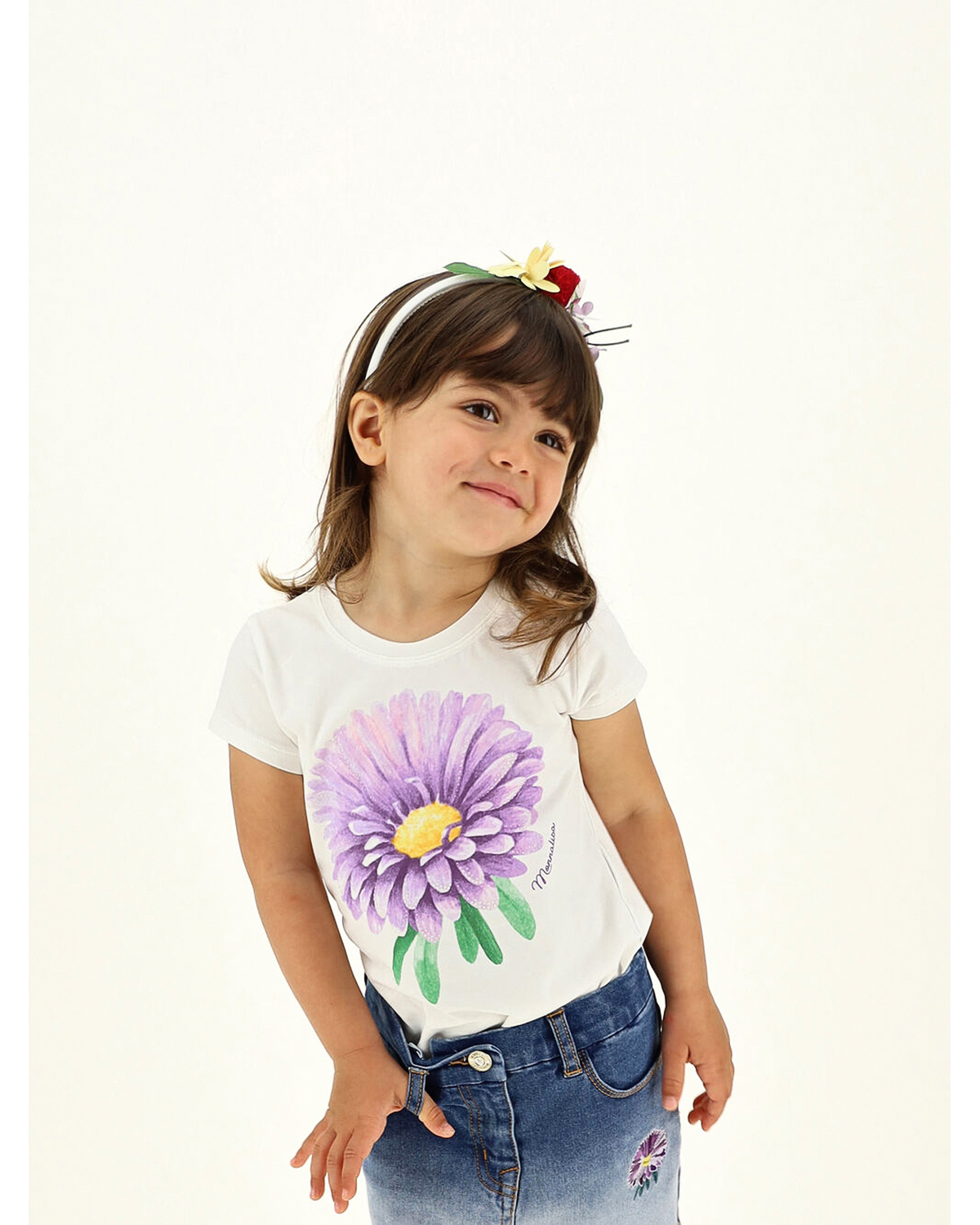 Белая футболка с цветочным принтом Monnalisa детская, размер 104 - фото 2