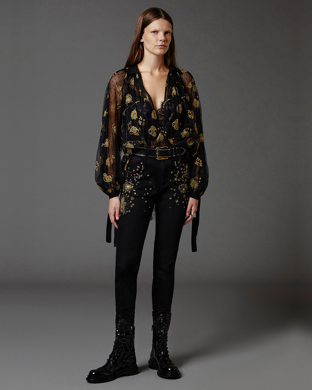 Черная блуза с золотистой вышивкой Ermanno Ermanno Scervino, размер 40, цвет черный - фото 2