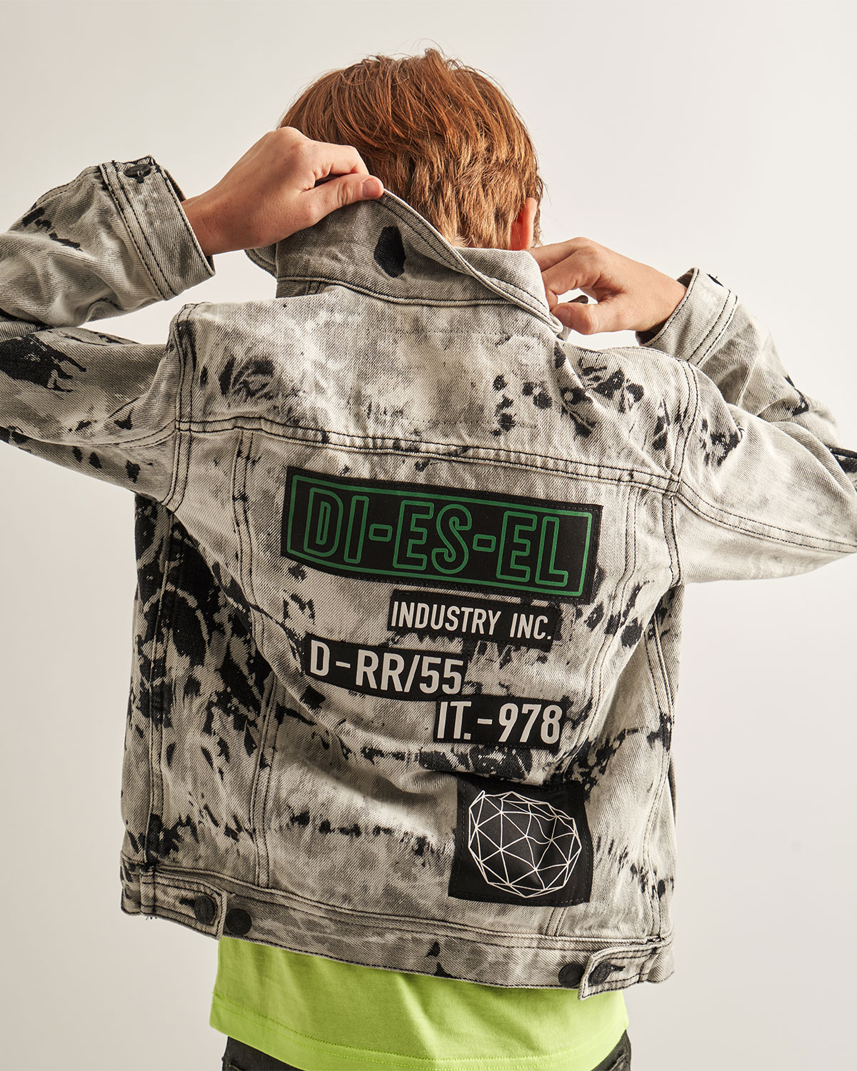 Джинсовая куртка с принтом "тай-дай" Diesel детская, размер 140, цвет серый - фото 4