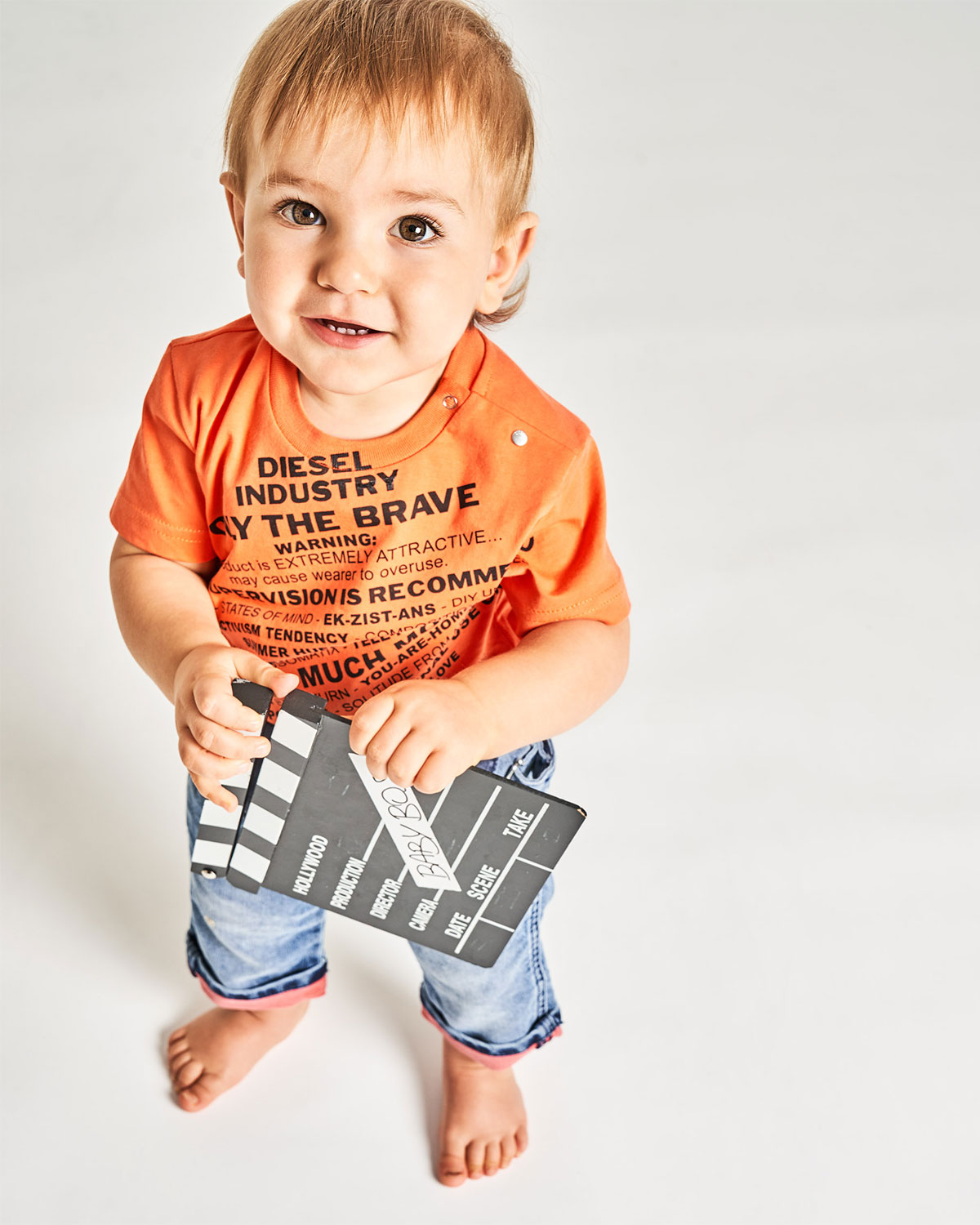 Оранжевая футболка с текстовым принтом Diesel детская, размер 80, цвет оранжевый - фото 2