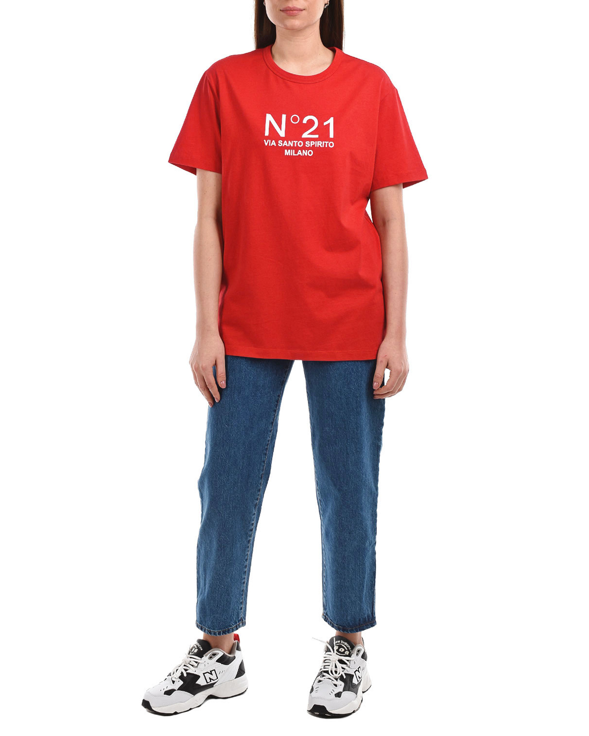Красная базовая футболка с логотипом No. 21, размер 40, цвет красный - фото 2