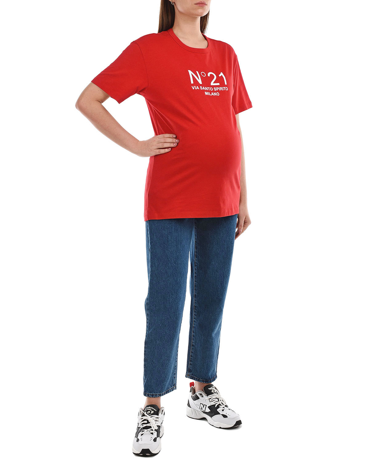 Красная базовая футболка с логотипом No. 21, размер 40, цвет красный - фото 4