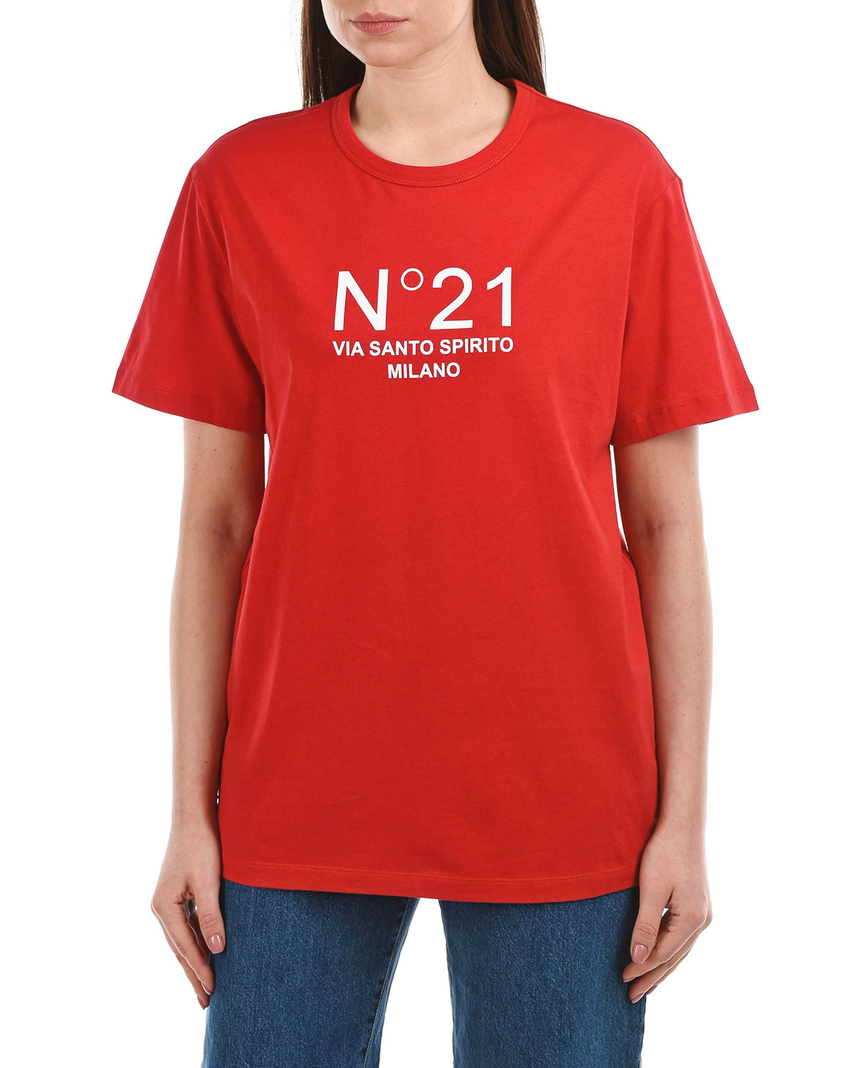 Красная базовая футболка с логотипом No. 21, размер 40, цвет красный - фото 7