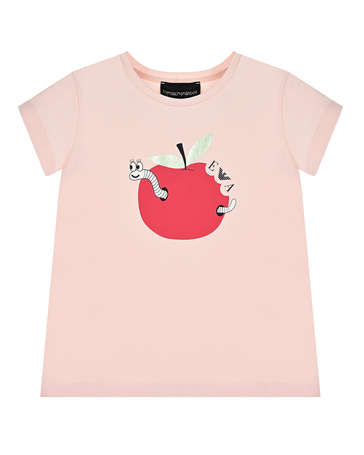 Розовая футболка с принтом "яблоко" Emporio Armani детская, размер 104, цвет розовый - фото 1