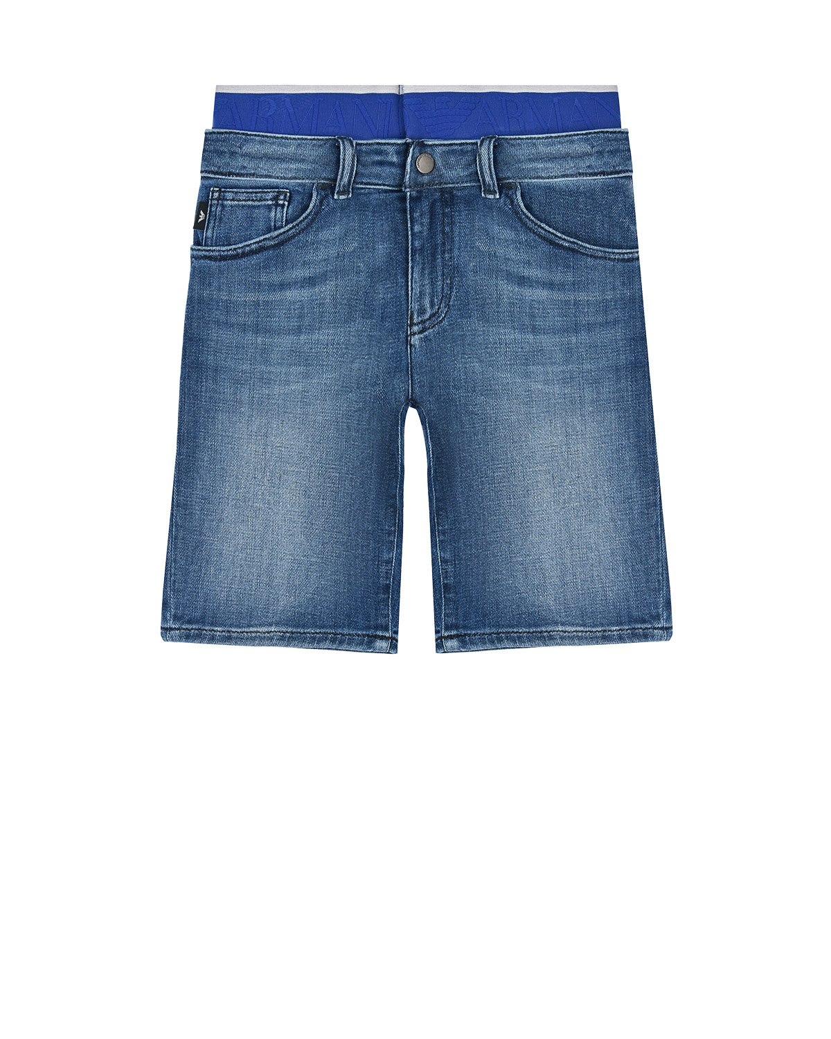 Синие джинсовые бермуды с резинкой на поясе Emporio Armani детские, размер 140, цвет синий - фото 1