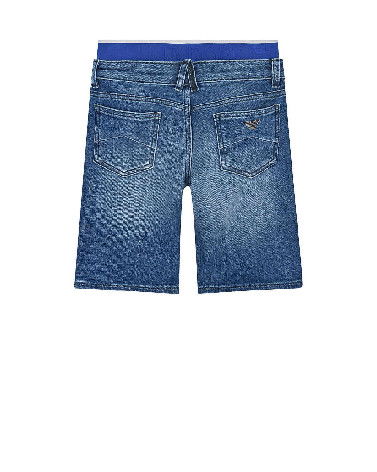 Синие джинсовые бермуды с резинкой на поясе Emporio Armani детские, размер 140, цвет синий - фото 2