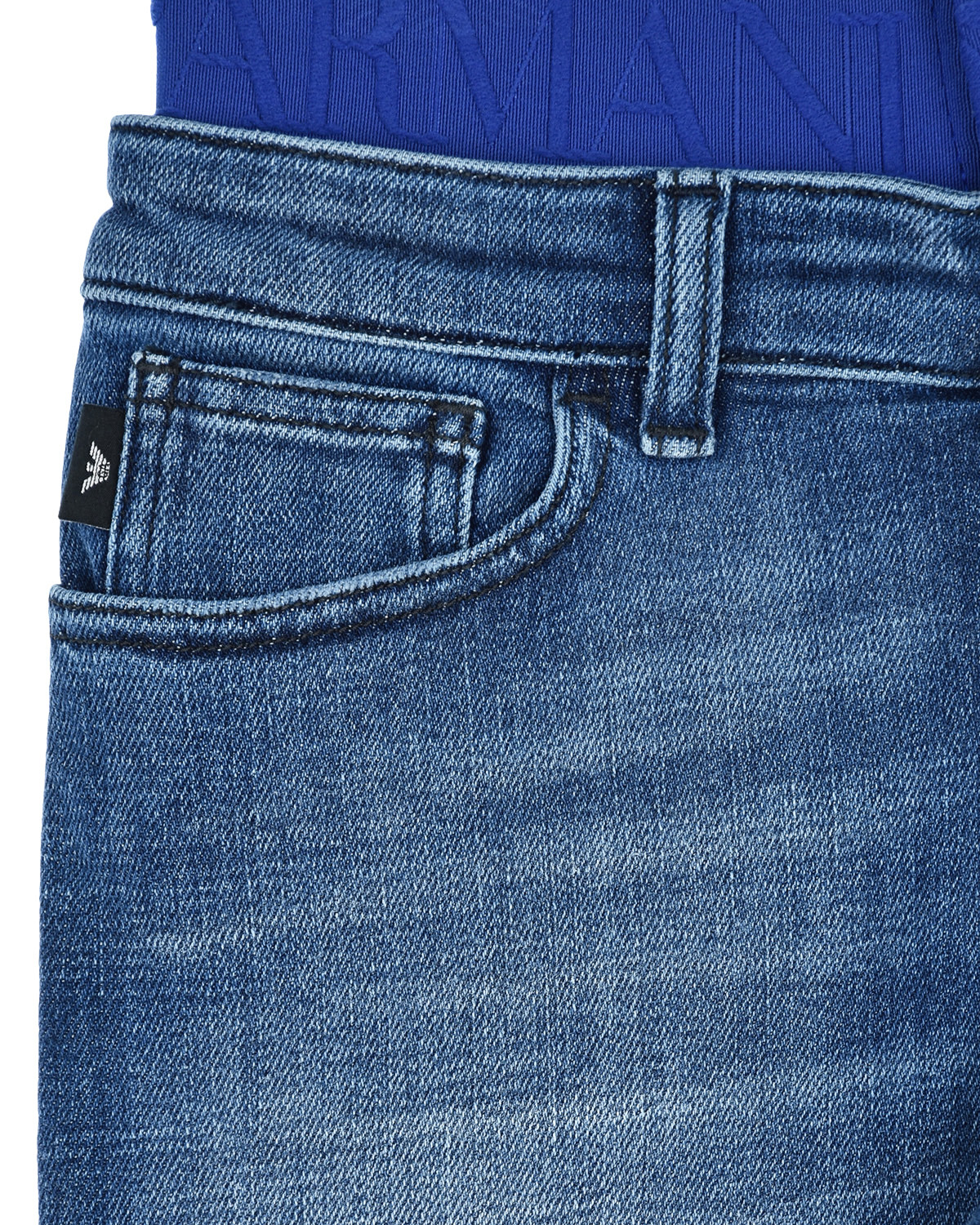 Синие джинсовые бермуды с резинкой на поясе Emporio Armani детские, размер 140, цвет синий - фото 4