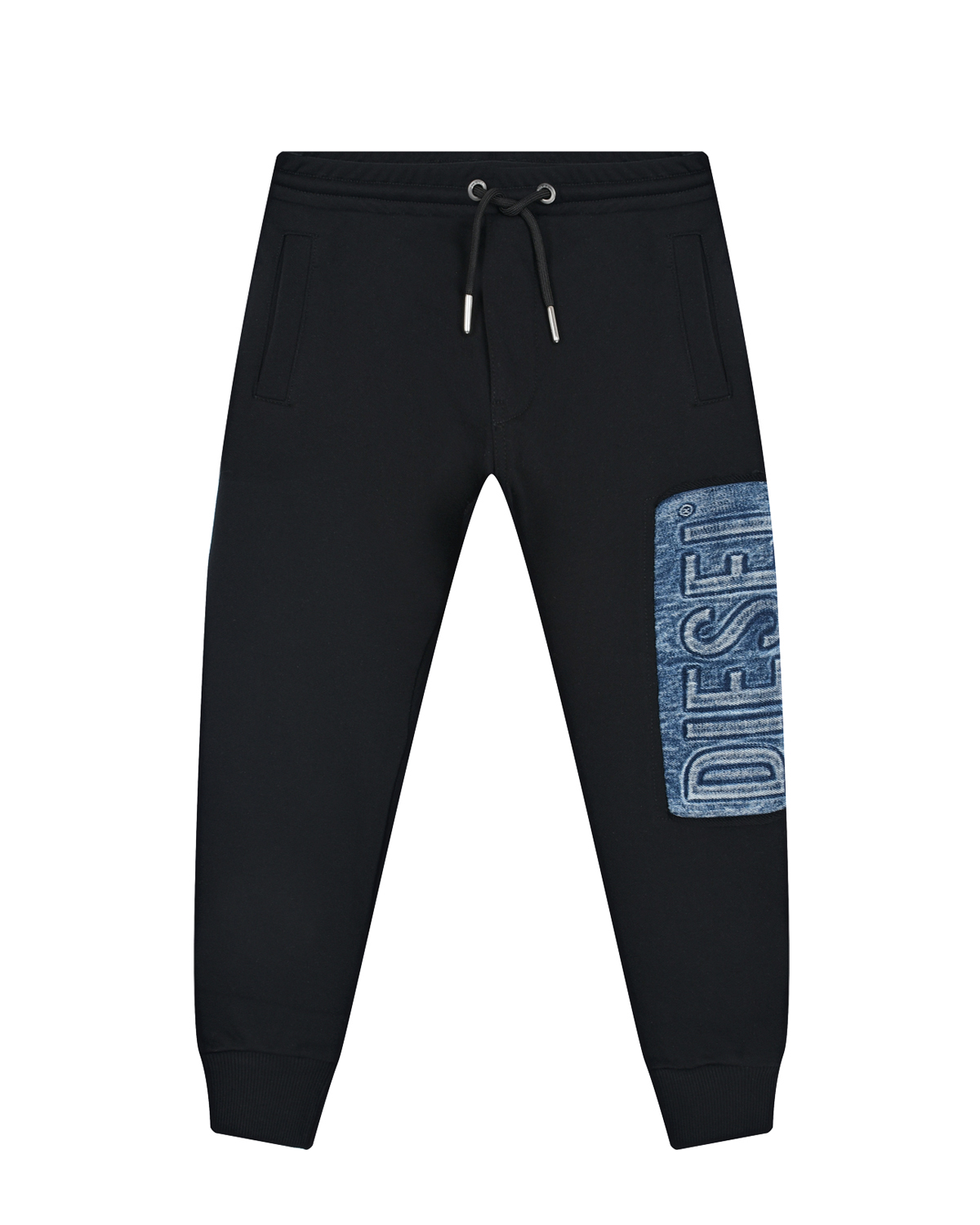 Черные спортивные брюки с джинсовым лого Diesel, размер 164, цвет черный