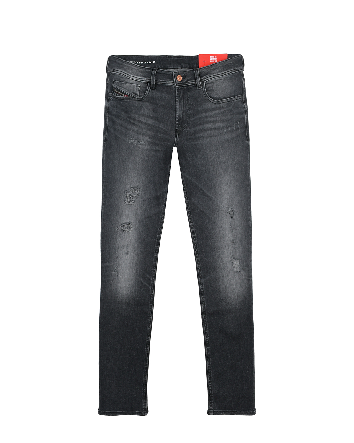 Темно-серые джинсы с разрезами Diesel носки мужские темно серые с рисунком в виде косой полоски