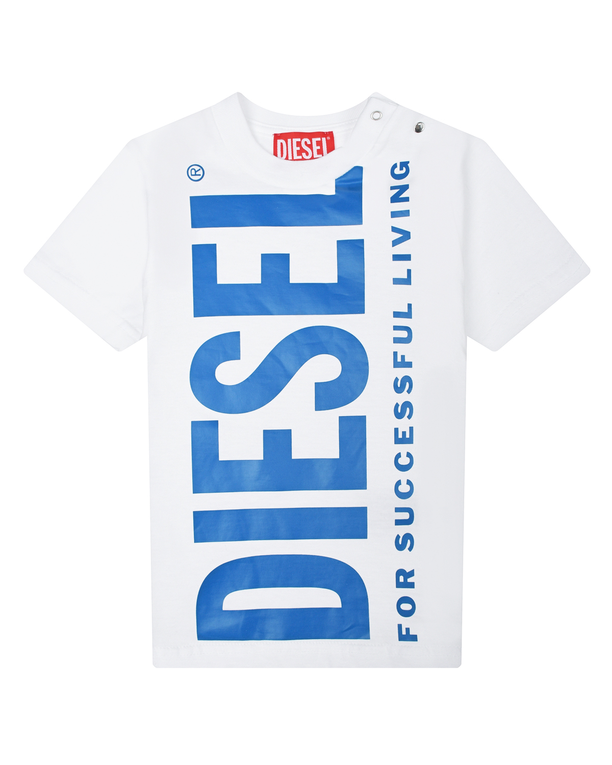Белая футболка с синим лого Diesel красно белая бейсболка с лого diesel