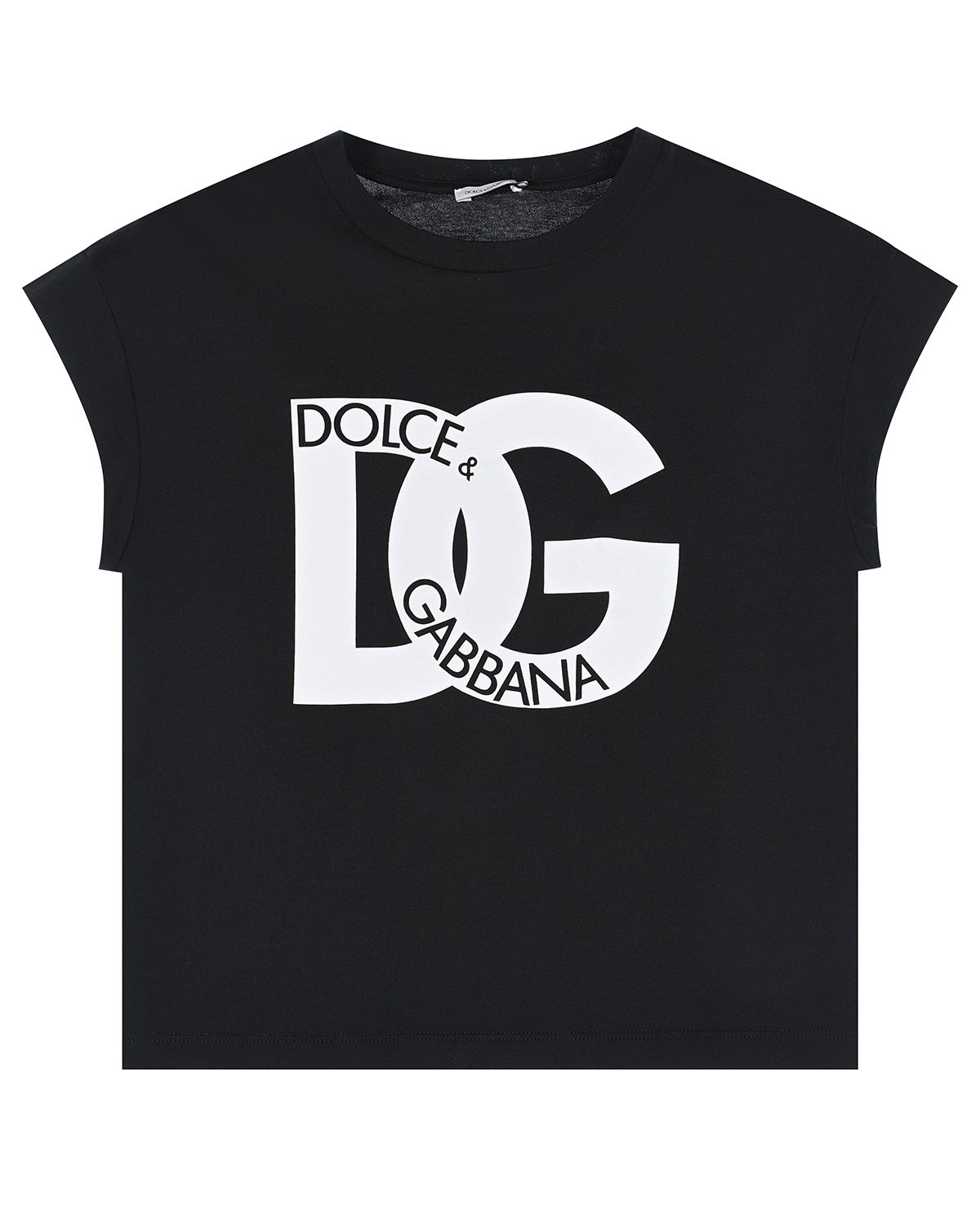 Черная футболка с крупным белым лого Dolce&Gabbana футболка со спущенной линией плеча и крупным принтом черная button blue 128