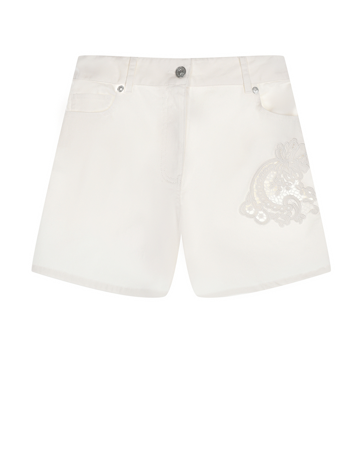 Белые джинсовые шорты с ажурной вышивкой Ermanno Scervino шорты джинсовые белые для девочки button blue 134