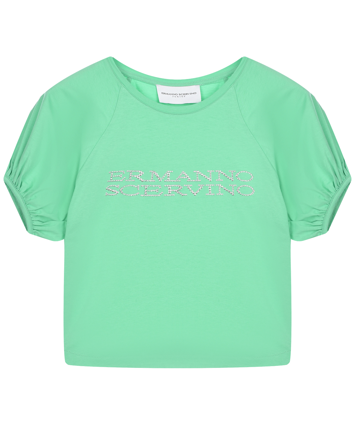 Зеленая футболка с лого из стразов Ermanno Scervino двубортный пиджак розовый ermanno scervino