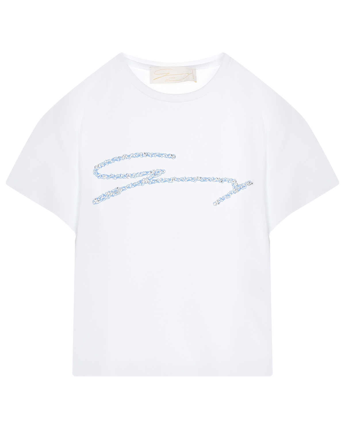Белая футболка с голубым лого Genny, размер 128, цвет белый - фото 1