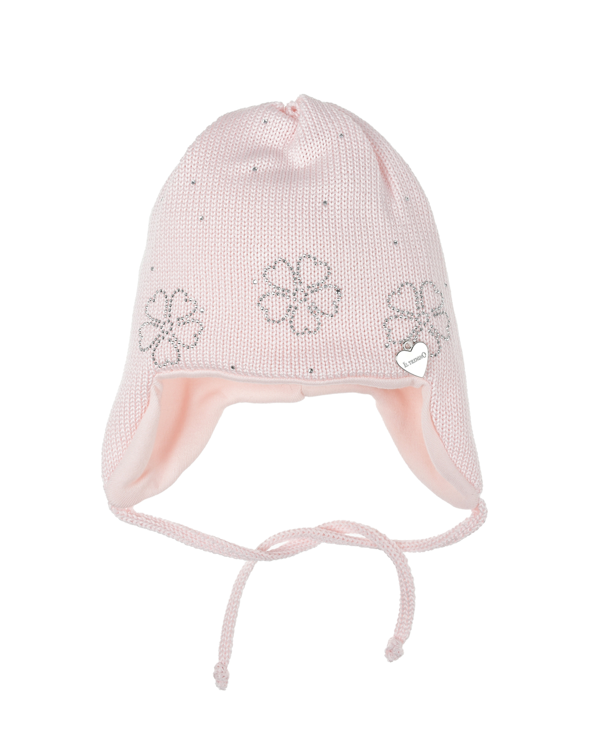 Светло-розовая шапка с цветами из стразов Il Trenino светло розовая шапка с отворотом jan