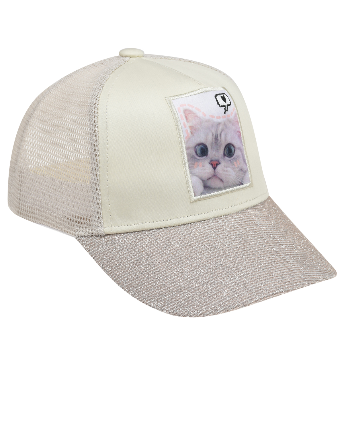 Молочно-белая кепка с принтом "котенок" Jan&Sofie, размер 52, цвет нет цвета
