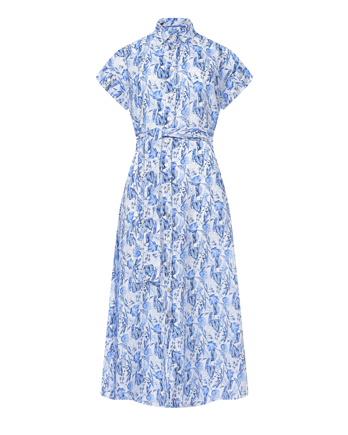 Платье с сине-голубым растительным принтом 120% Lino, размер 40, цвет голубой - фото 1