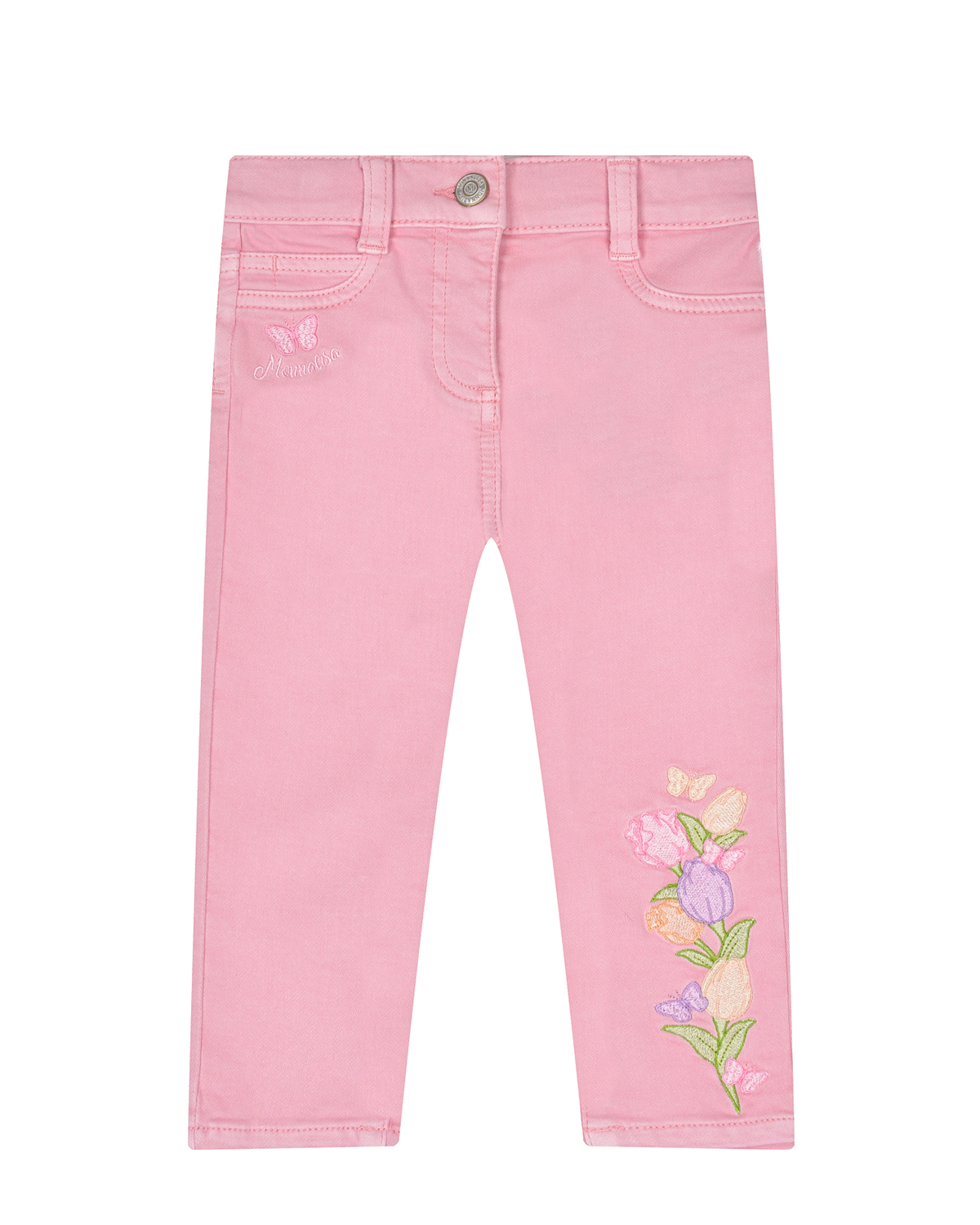 Розовые джинсы с вышивкой &quot;тюльпаны&quot; Monnalisa