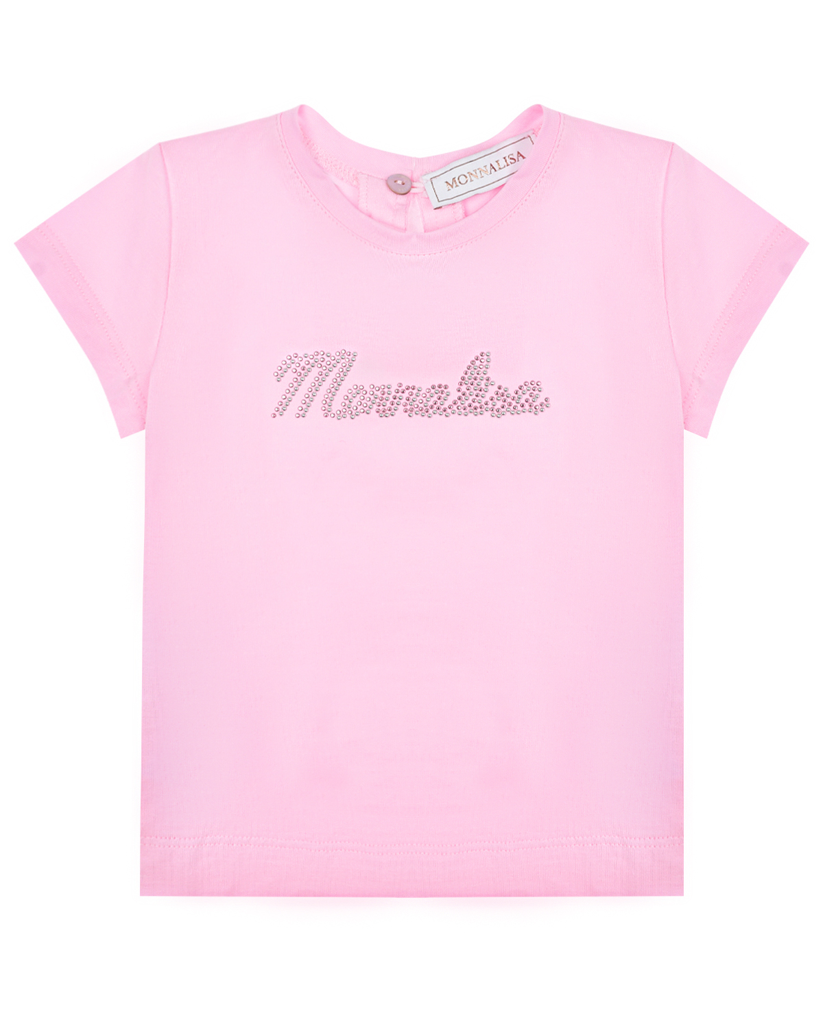 Розовая футболка с лого из страз Monnalisa, размер 68, цвет розовый - фото 1