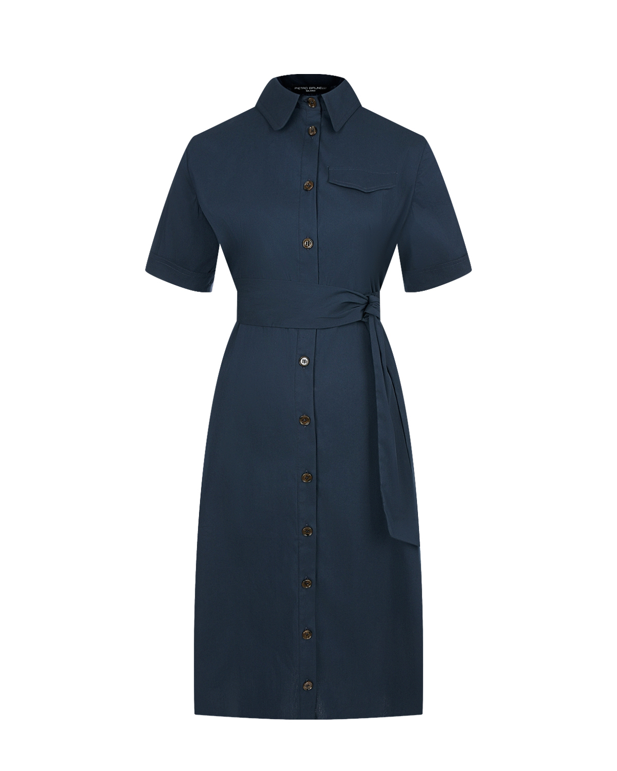 Темно-синее платье с поясом Pietro Brunelli джемпер в рубчик с укороченными рукавами в темно сером е