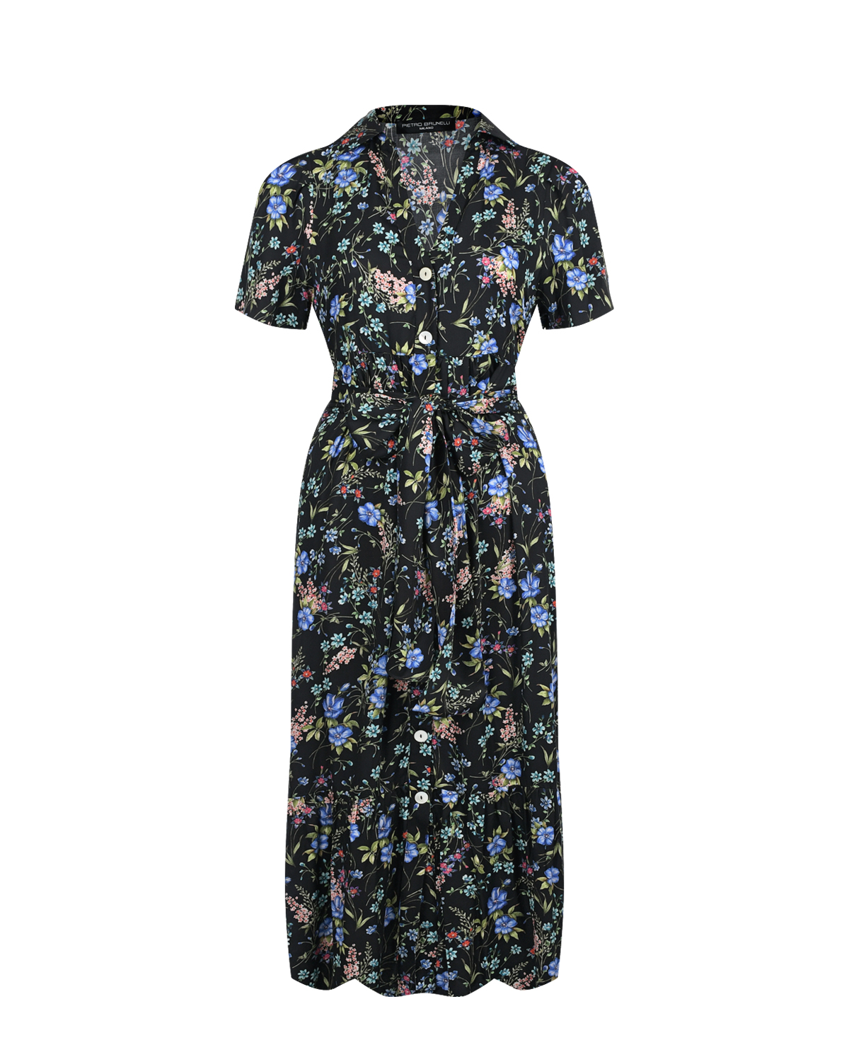 Черное платье с принтом "луговые цветы" Pietro Brunelli, размер 42 - фото 1