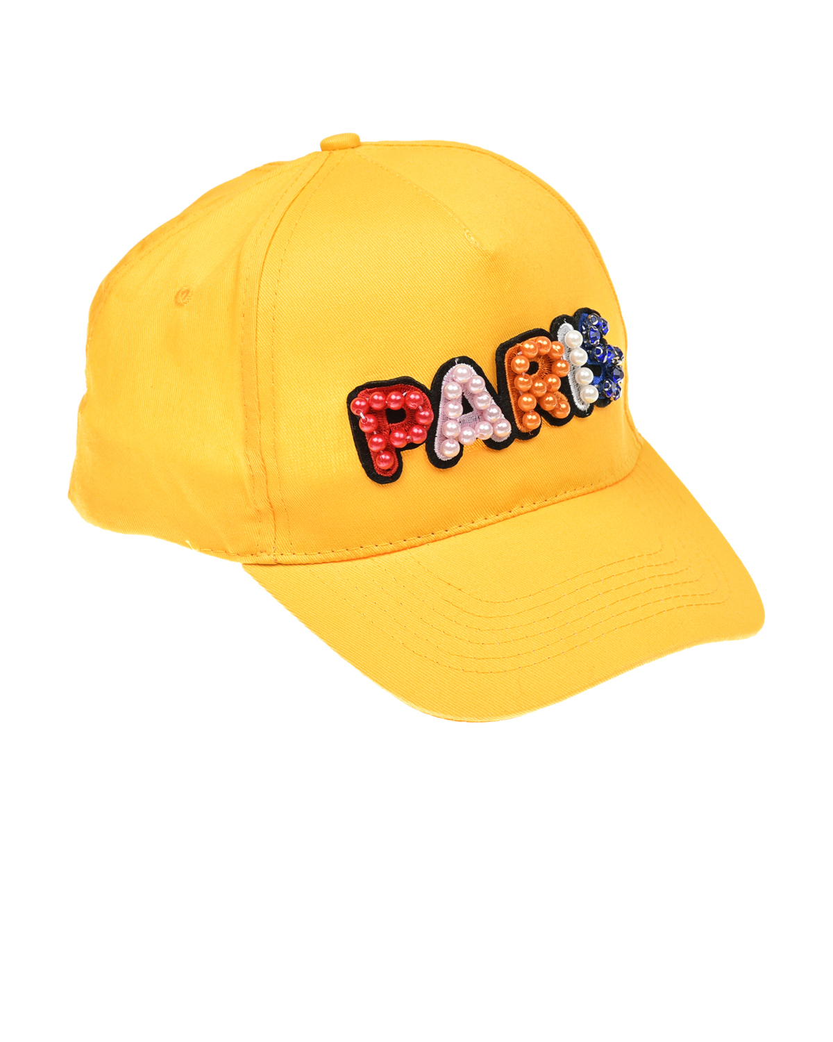 Желтая шапка с надписью "PARIS" из бусин Regina, размер 56, цвет желтый
