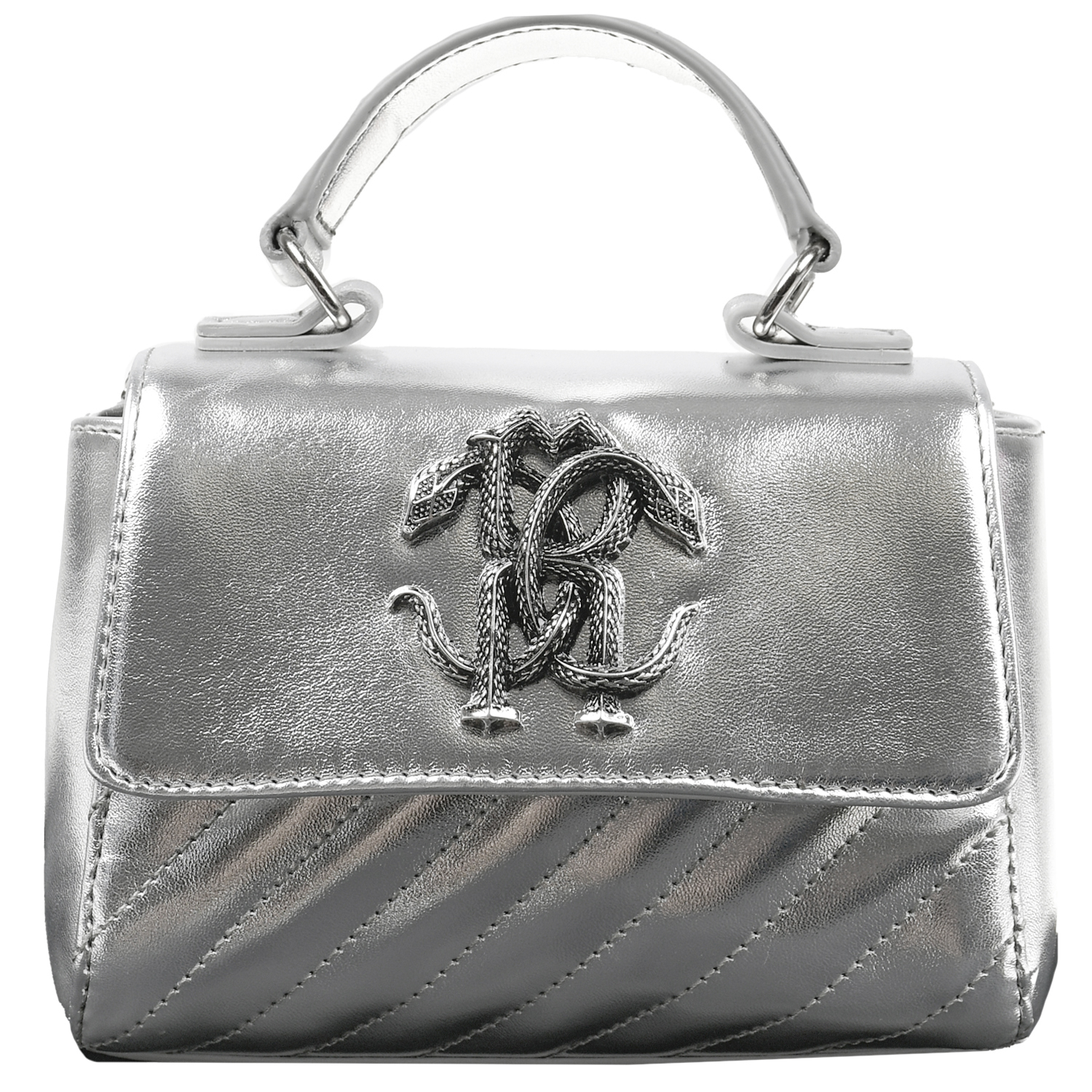 Серебристая стеганая сумка с лого Roberto Cavalli белая стеганая сумка с лого roberto cavalli