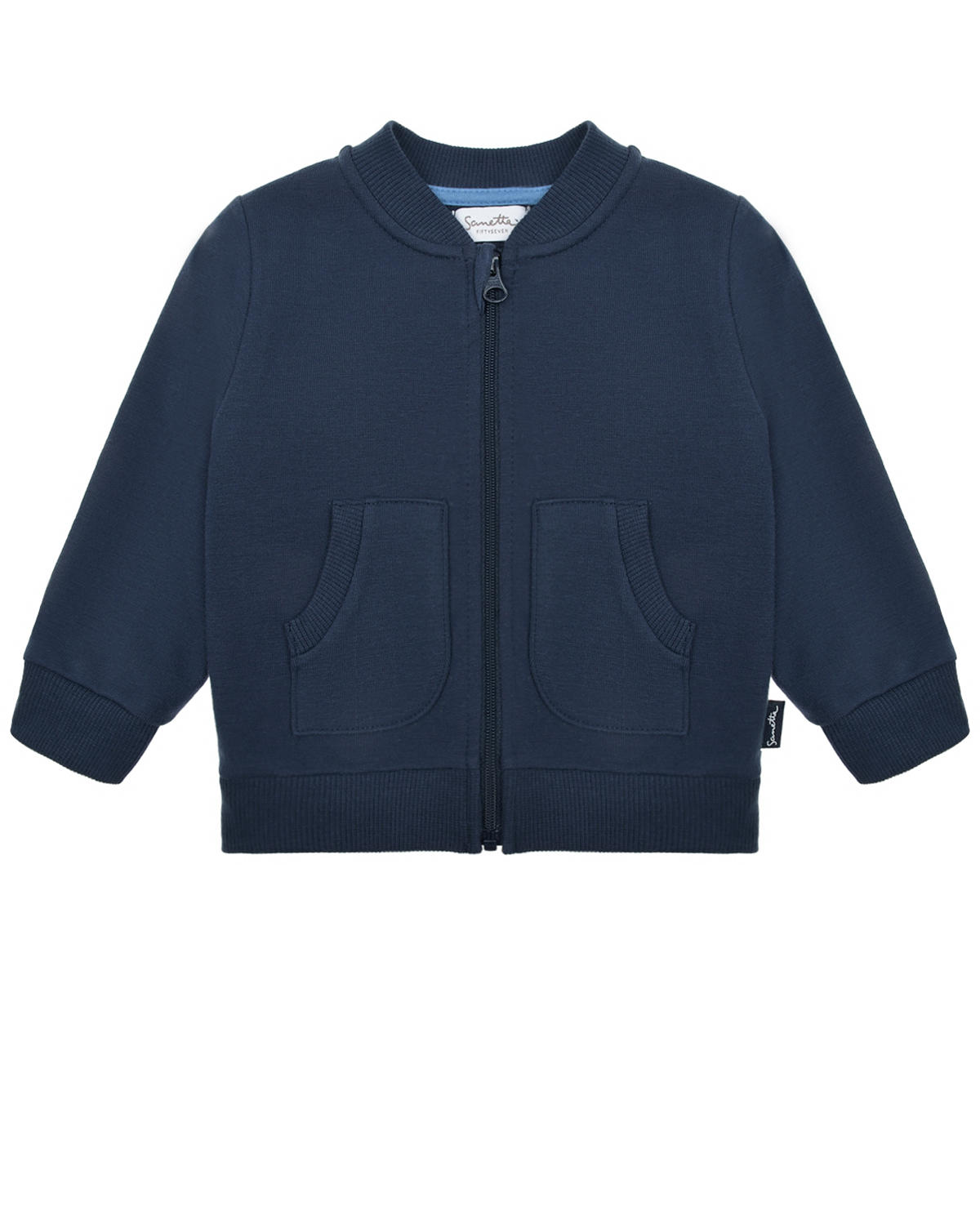 Темно-синяя спортивная куртка с накладными карманами Sanetta fiftyseven джемпер в рубчик с укороченными рукавами в темно сером е