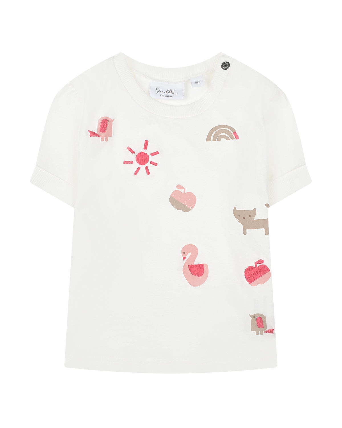 Белая футболка с вышивкой Sanetta Kidswear розовая толстовка с принтом белки sanetta kidswear детская