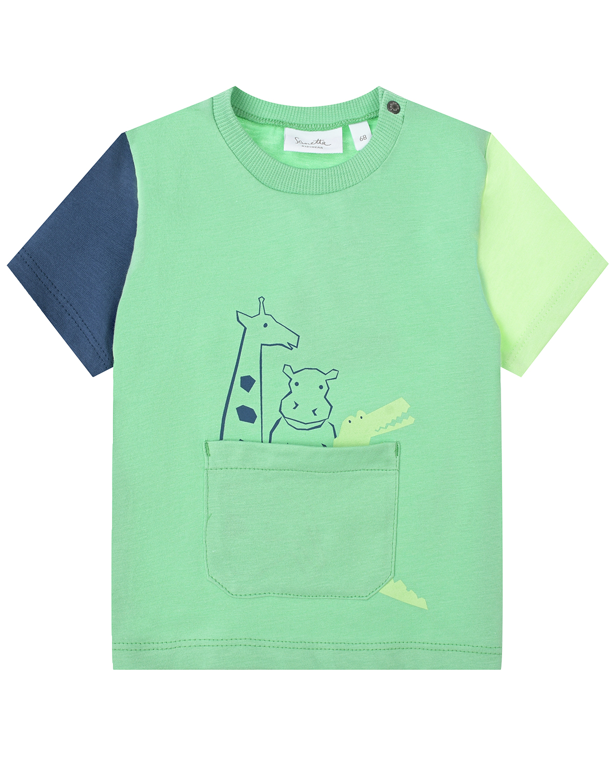 Зеленая футболка с накладным карманом Sanetta Kidswear розовая толстовка с принтом белки sanetta kidswear детская