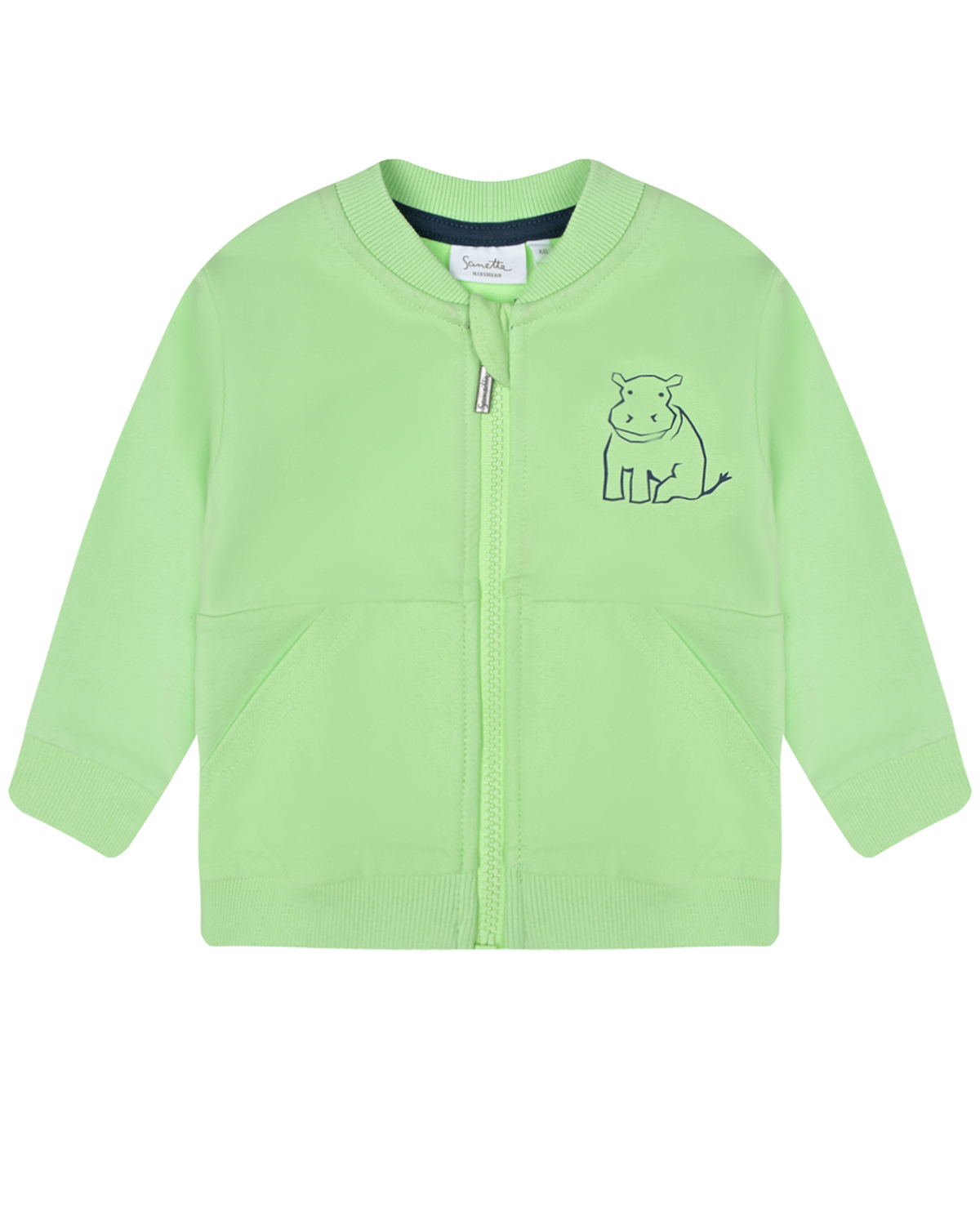 Зеленая спортивная куртка с принтом "бегемот" Sanetta Kidswear, размер 80, цвет зеленый - фото 1