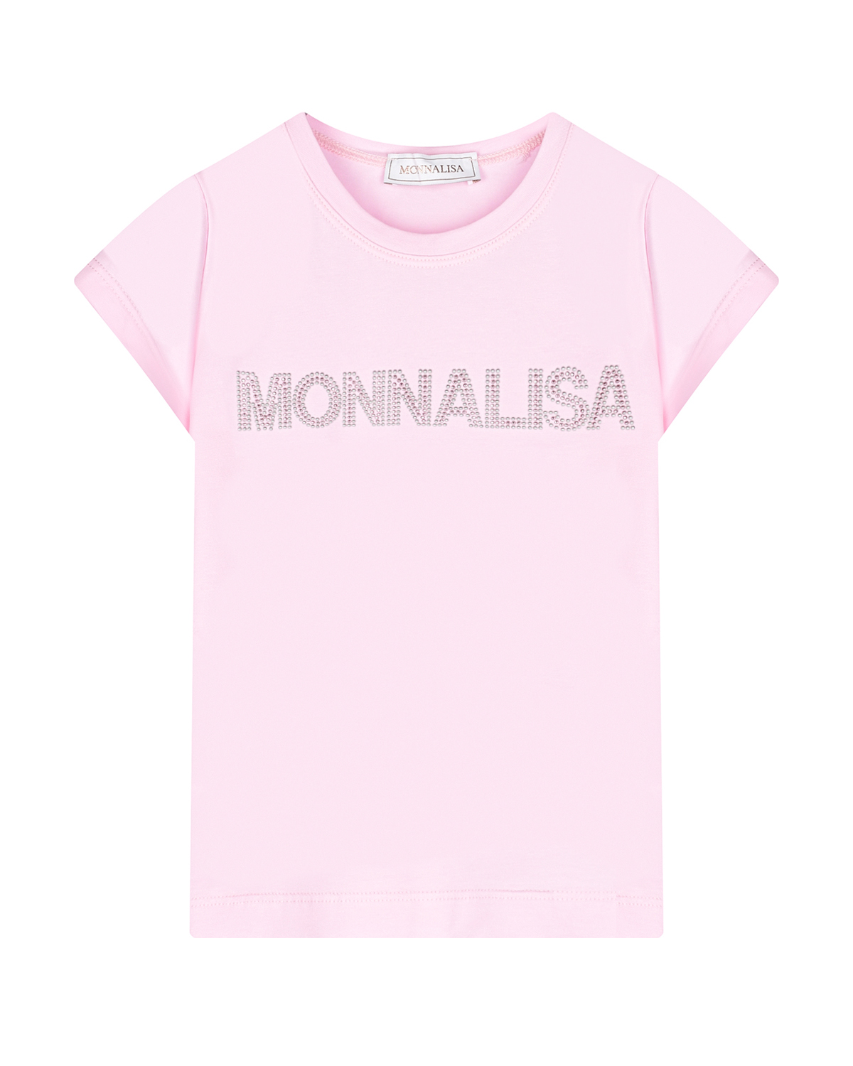 Розовая футболка с лого из стразов Monnalisa черная шапка с помпоном и медвежонком из стразов catya детская