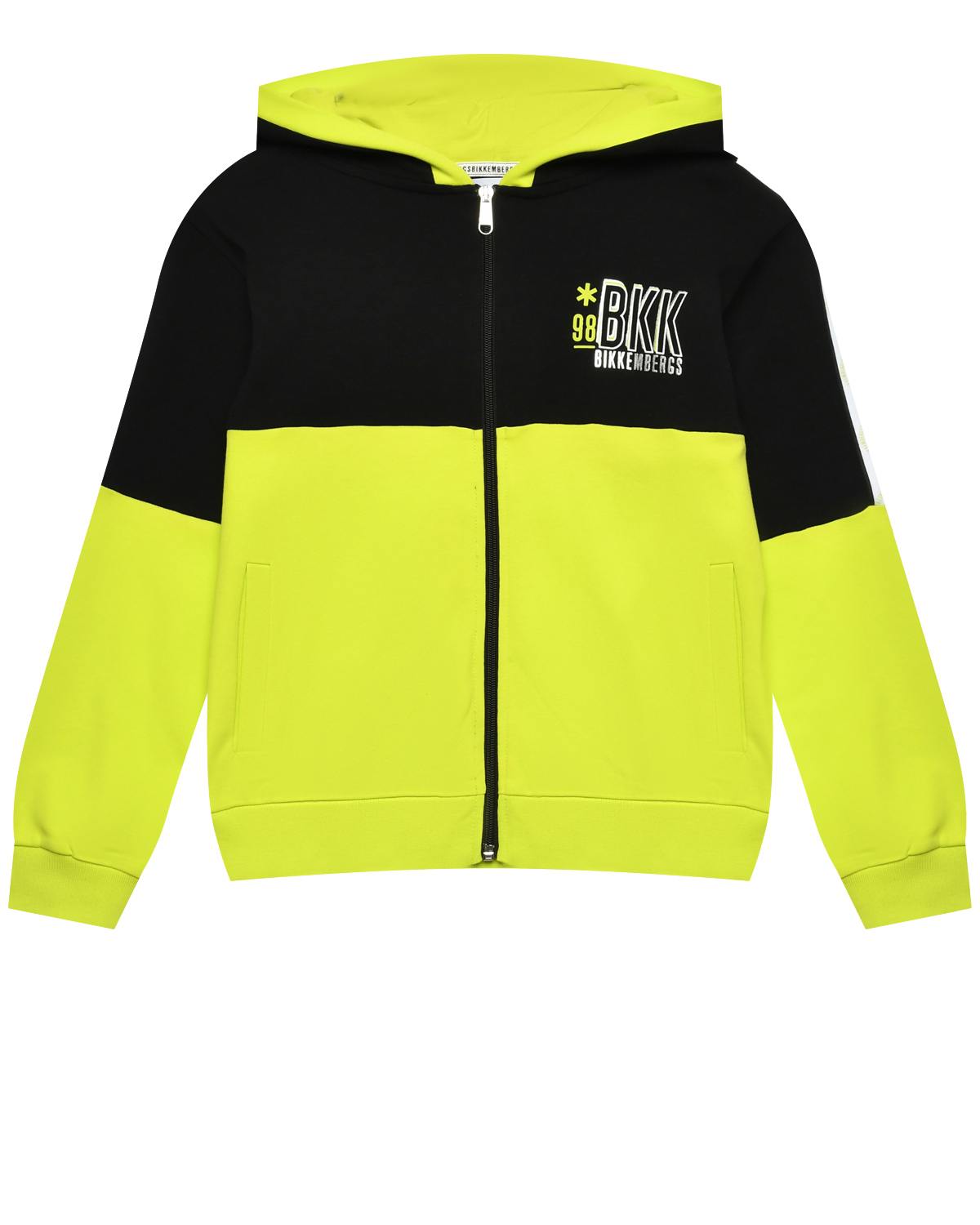 Куртка спортивная с капюшоном и логотипом, желтая Bikkembergs, размер 164, цвет нет цвета