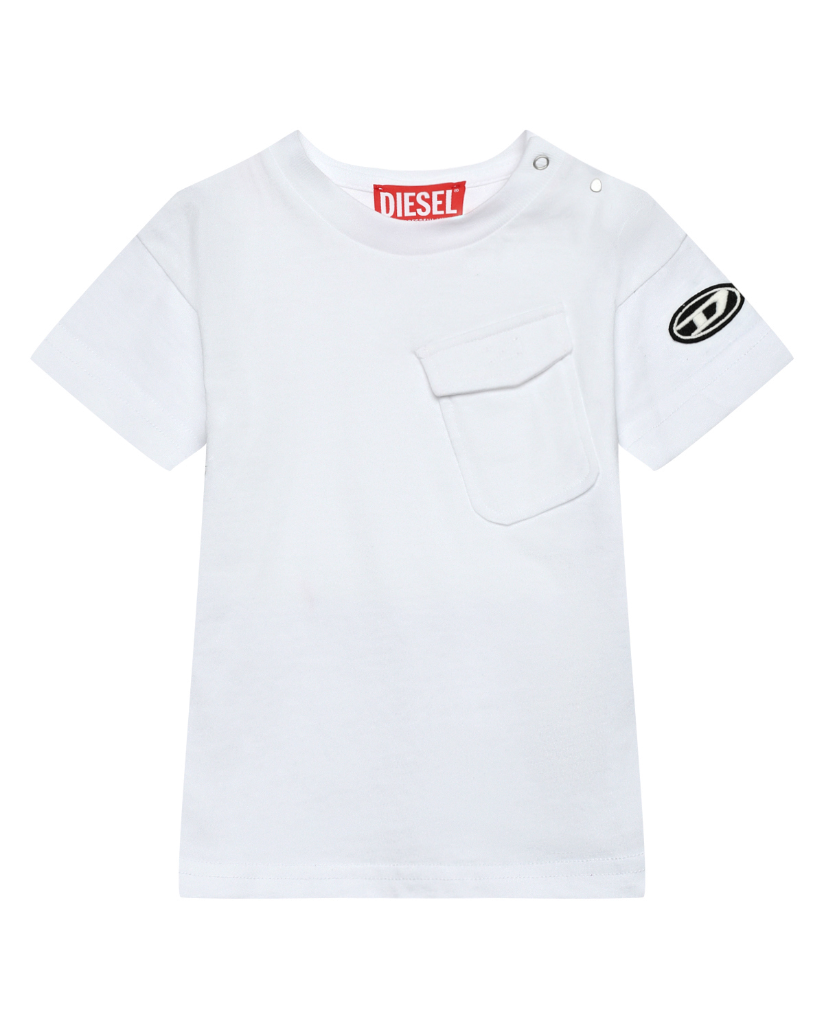 Футболка белая, кривой карман и черное лого на рукаве Diesel красно белая бейсболка с лого diesel