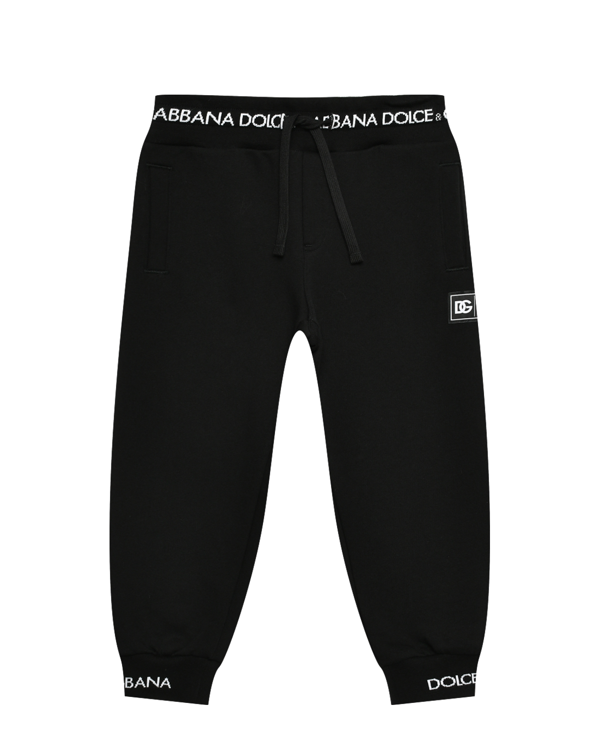 Брюки спортивные с логотипом на поясе и манжетах, черные Dolce&Gabbana, размер 110, цвет черный