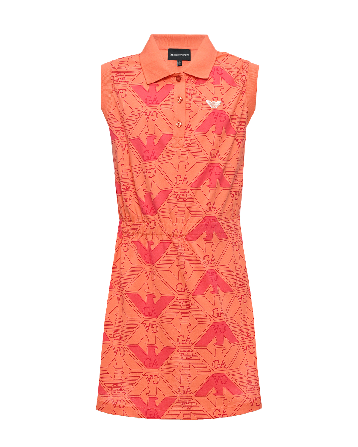 Платье с воротником поло и сплошным логотипом, оранжевое Emporio Armani, размер 128, цвет оранжевый - фото 1
