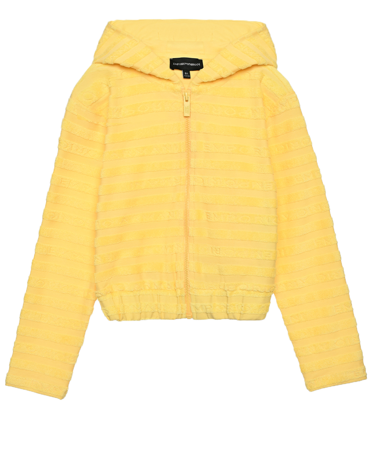 Куртка спортивная с капюшоном в махровую полоску, желтая Emporio Armani, размер 152, цвет желтый