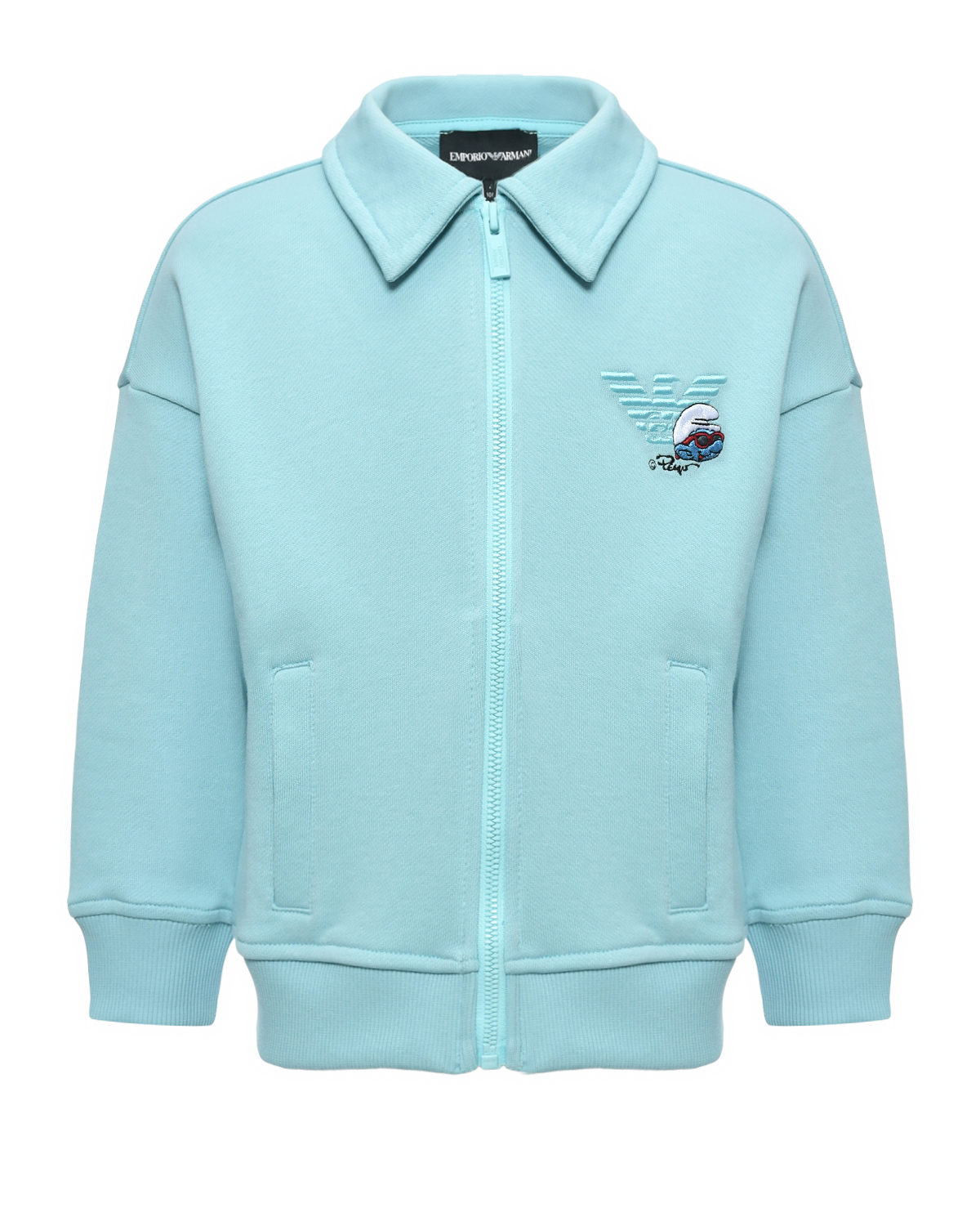 Спортивная куртка с нашивкой лого и смурфик Emporio Armani, размер 116, цвет нет цвета