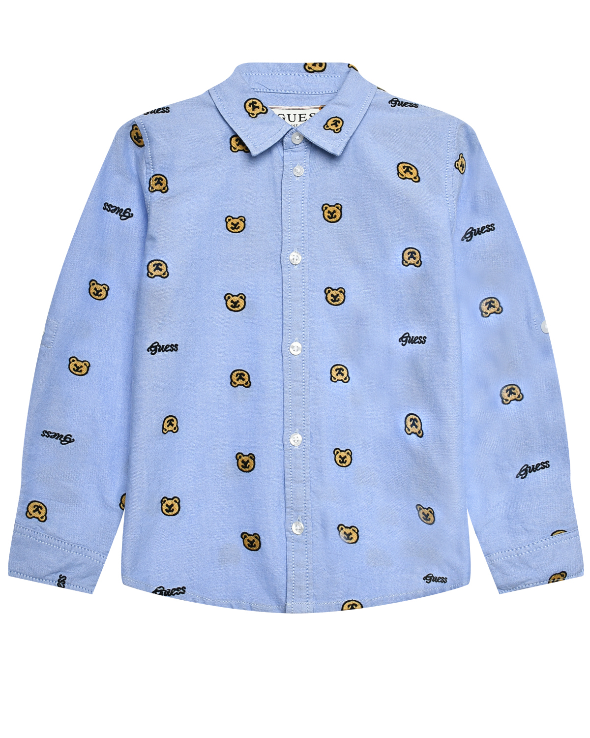Рубашка с вышивкой "медвежата" Guess, размер 92, цвет голубой - фото 1