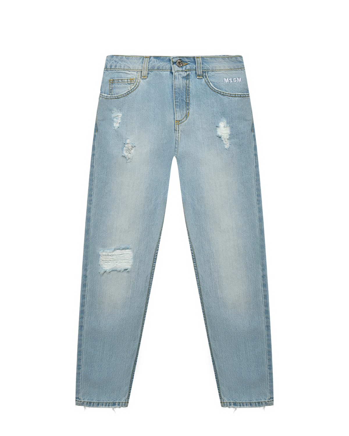Зауженные джинсы с разрезами MSGM, размер 128, цвет голубой