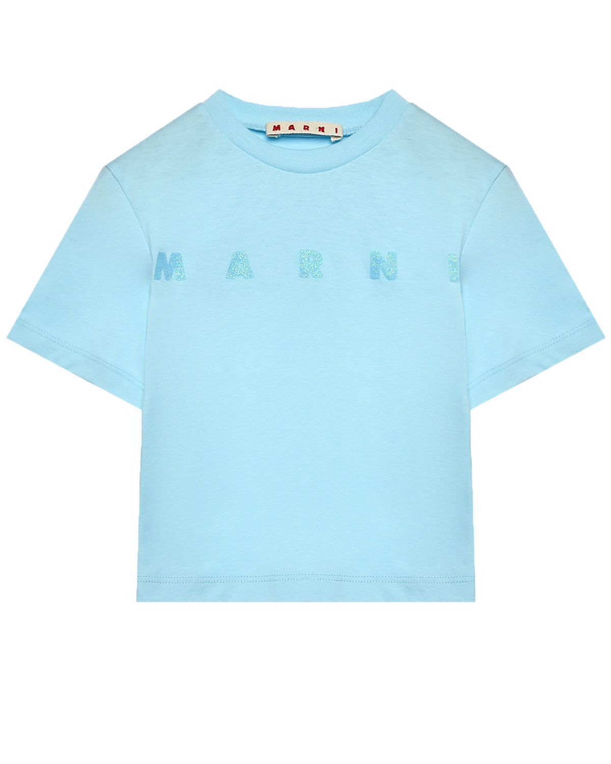 Укороченная футболка с лого, голубая MARNI, размер 128, цвет голубой - фото 1