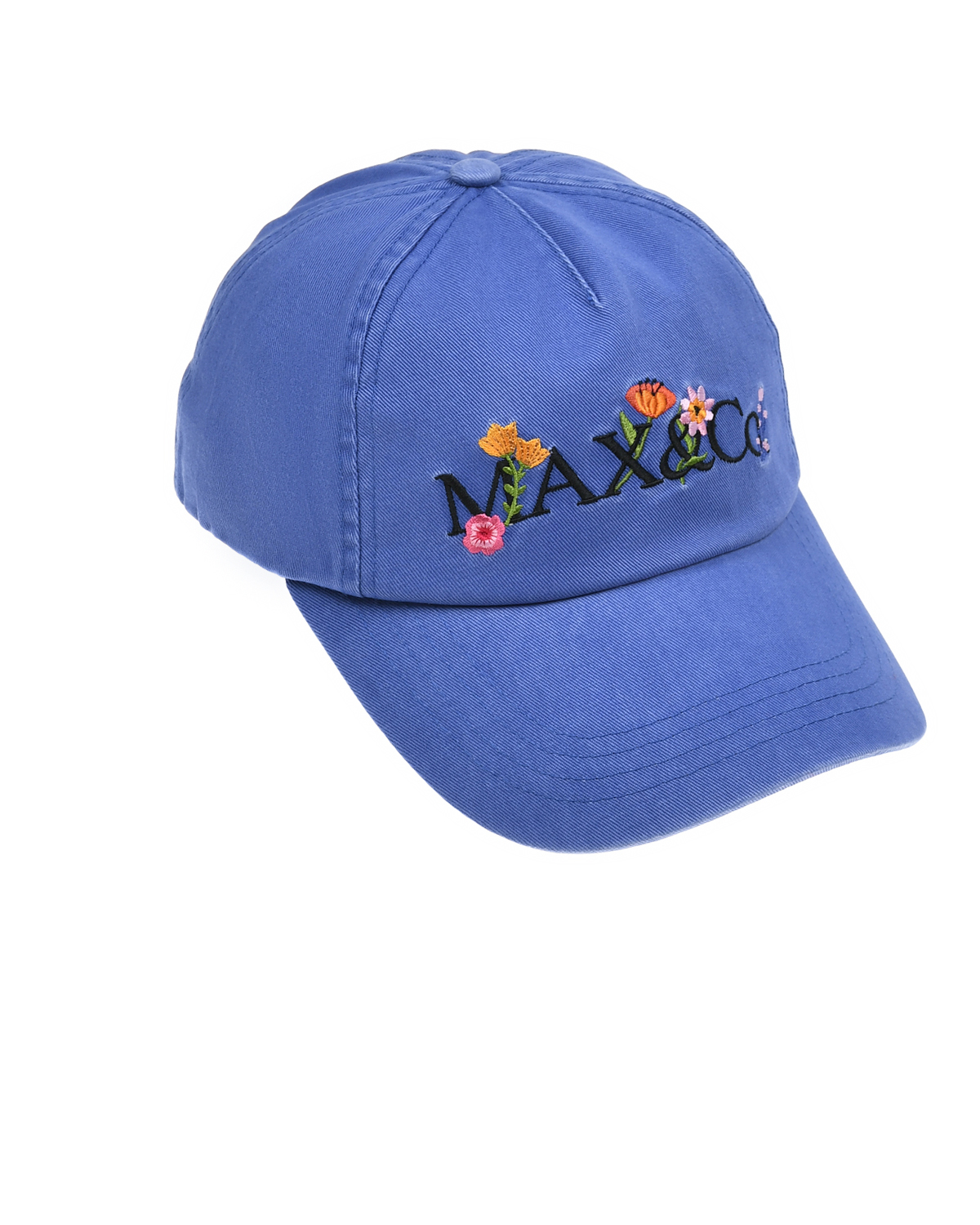 Бейсболка с логотипом и вышитыми цветами, синяя Max&Co, размер 3 - фото 1
