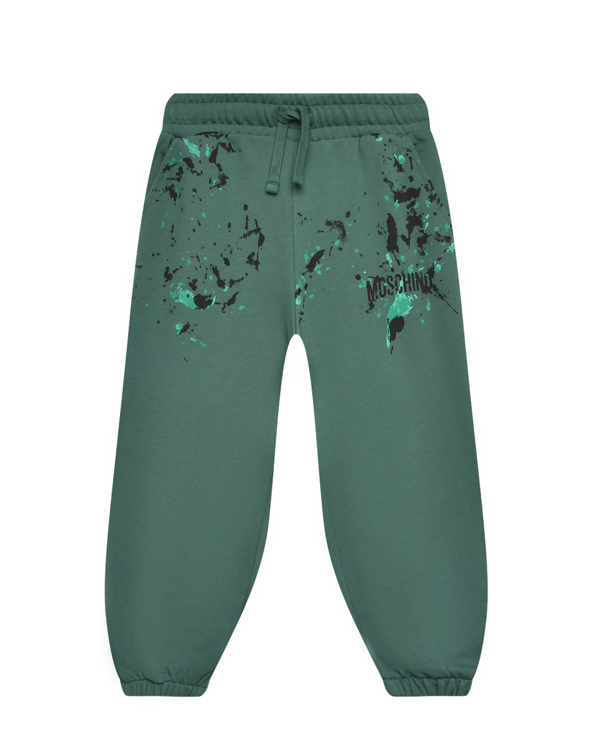 Спортивные брюки с принтом "кляксы" Moschino, размер 140, цвет зеленый