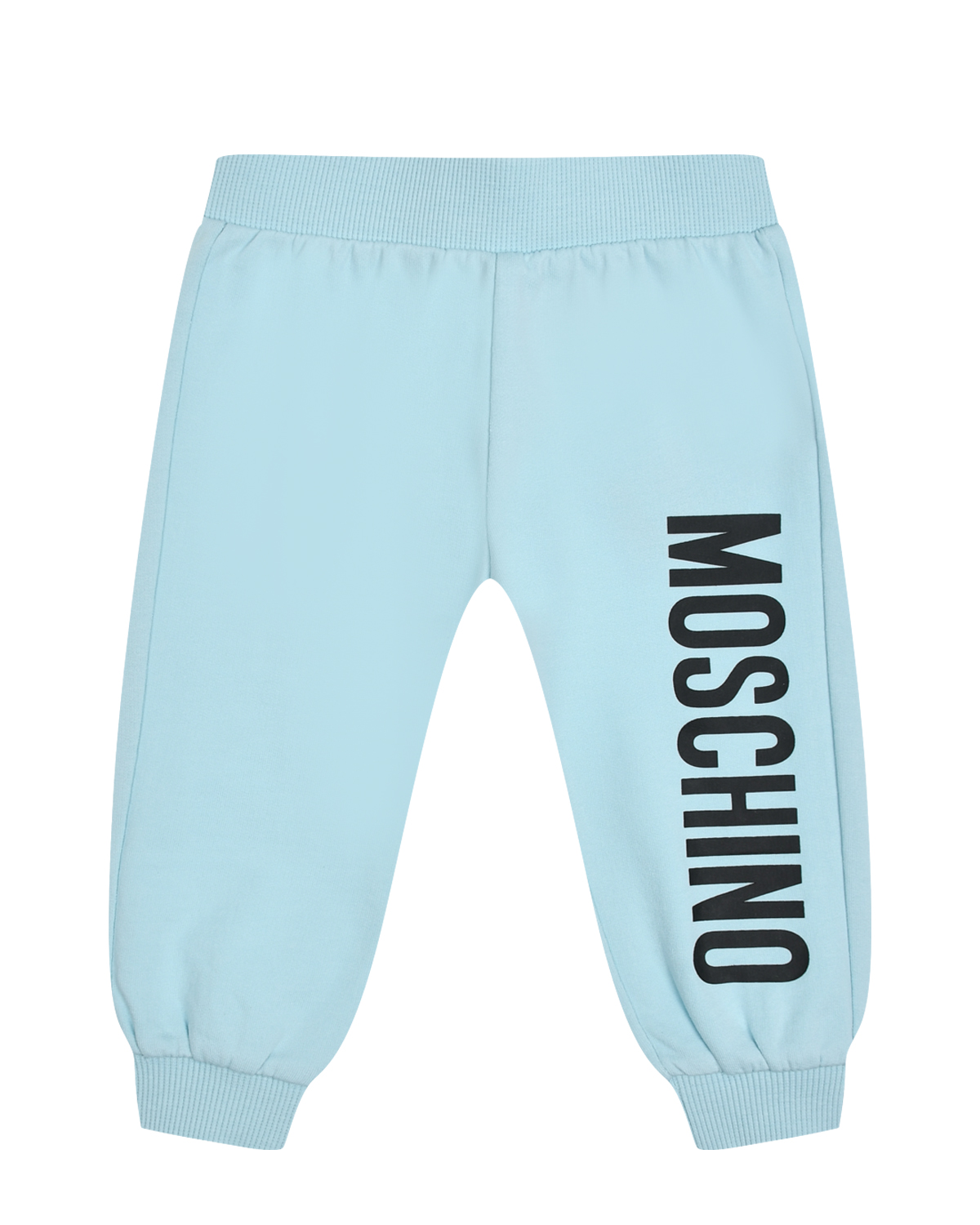 Спортивные брюки с вертикальным лого, голубые Moschino