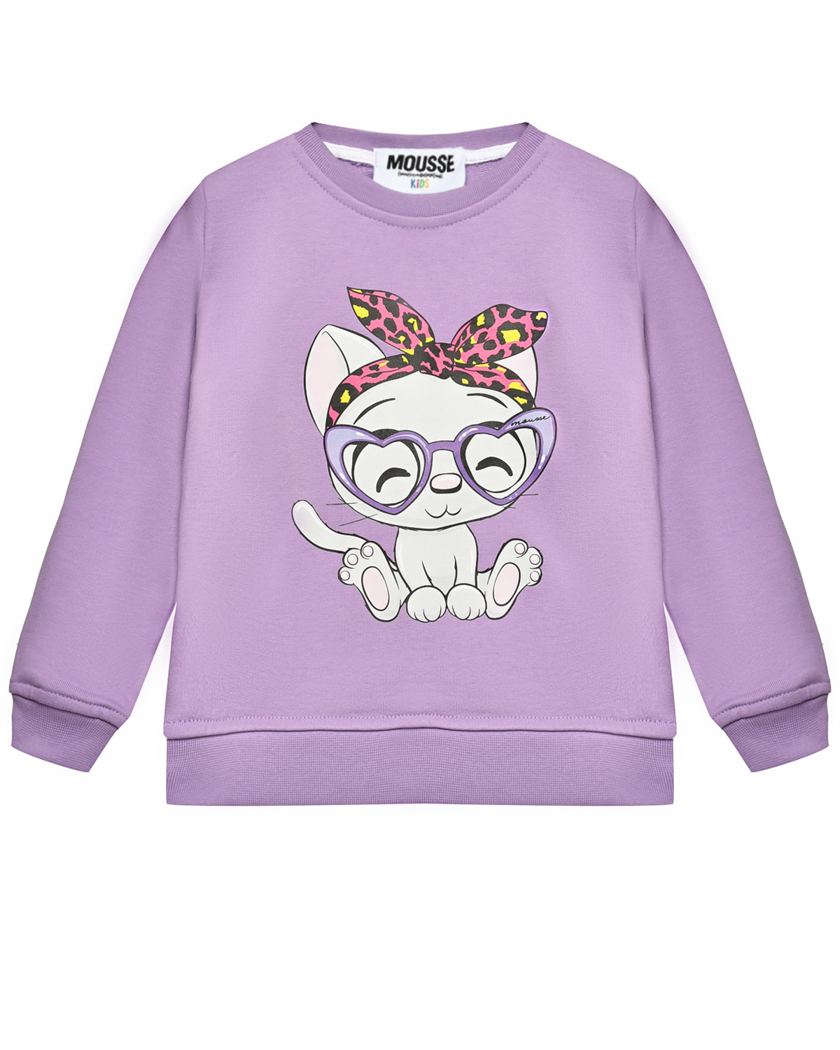 Свитшот с принтом кошка в очках, фиолетовый Mousse kids, размер 104, цвет лиловый - фото 1