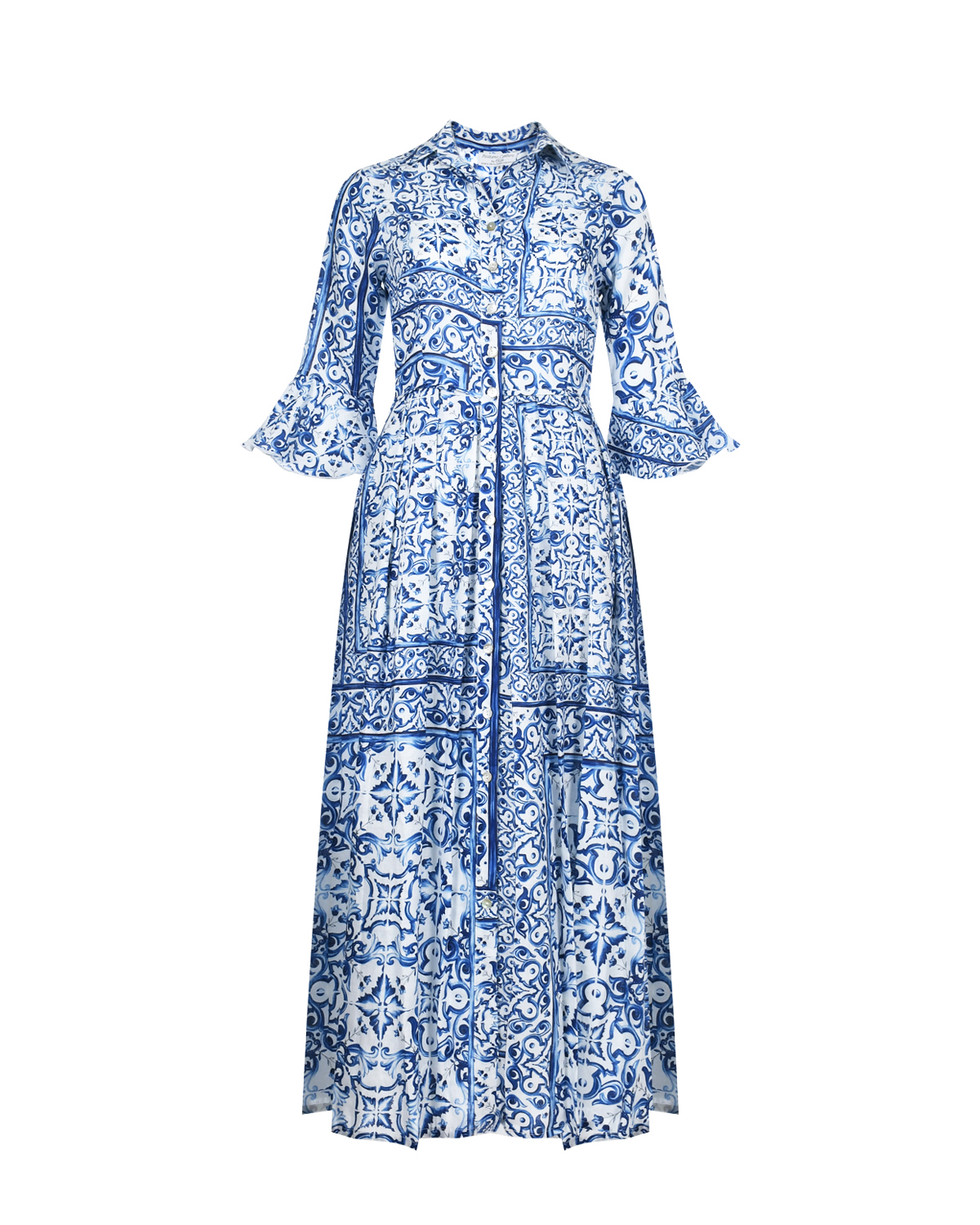Платье льняное миди со сплошным принтом "Майолика" Positano Couture, размер 44, цвет нет цвета - фото 1