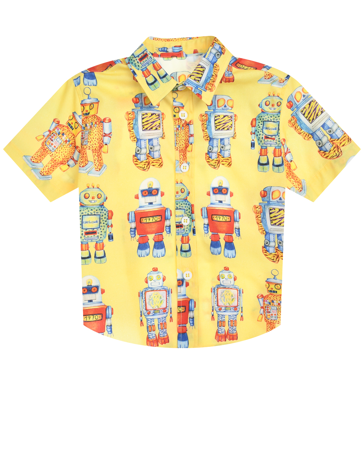 Рубашка с принтом "роботы" Roberto Cavalli, размер 80, цвет желтый - фото 1