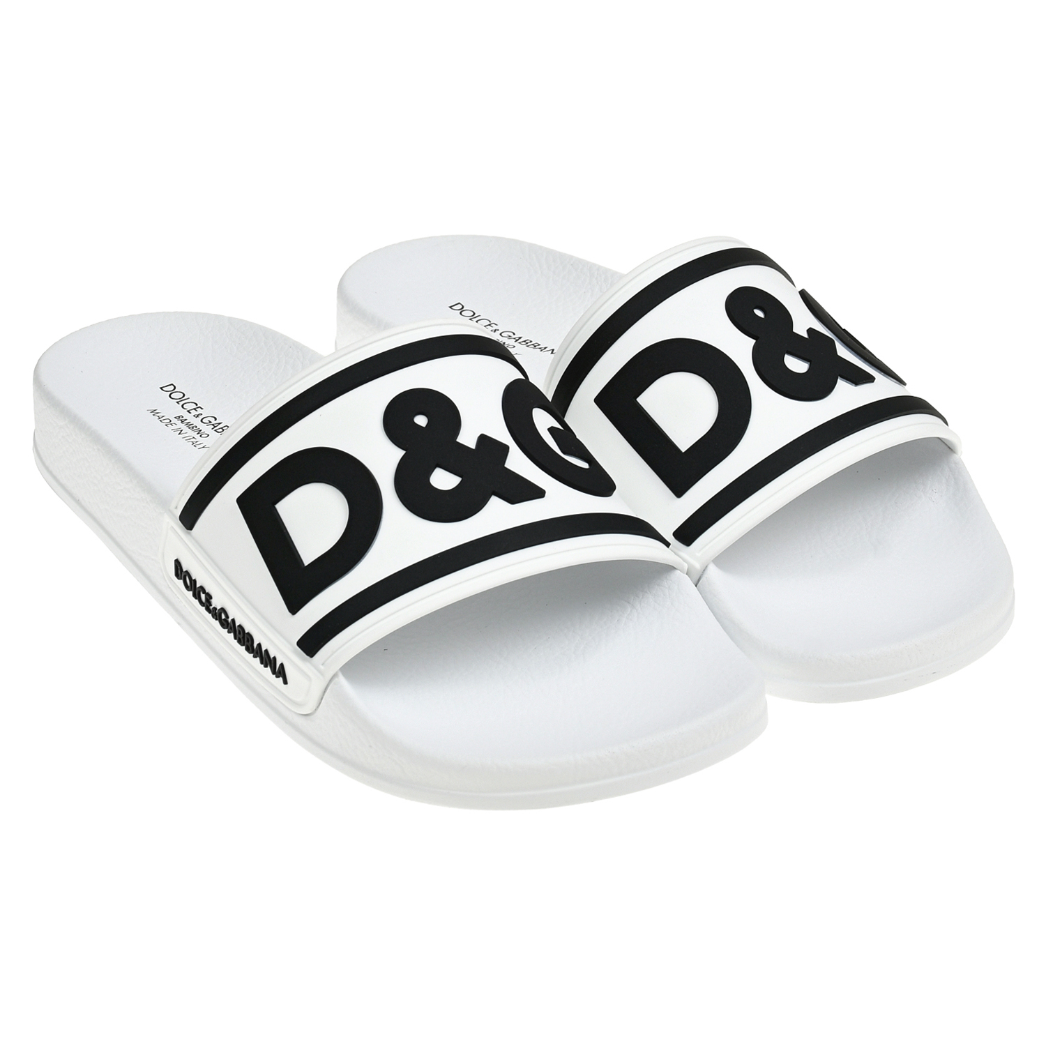 Шлепки с черным лого, белые Dolce&Gabbana, размер 38, цвет белый