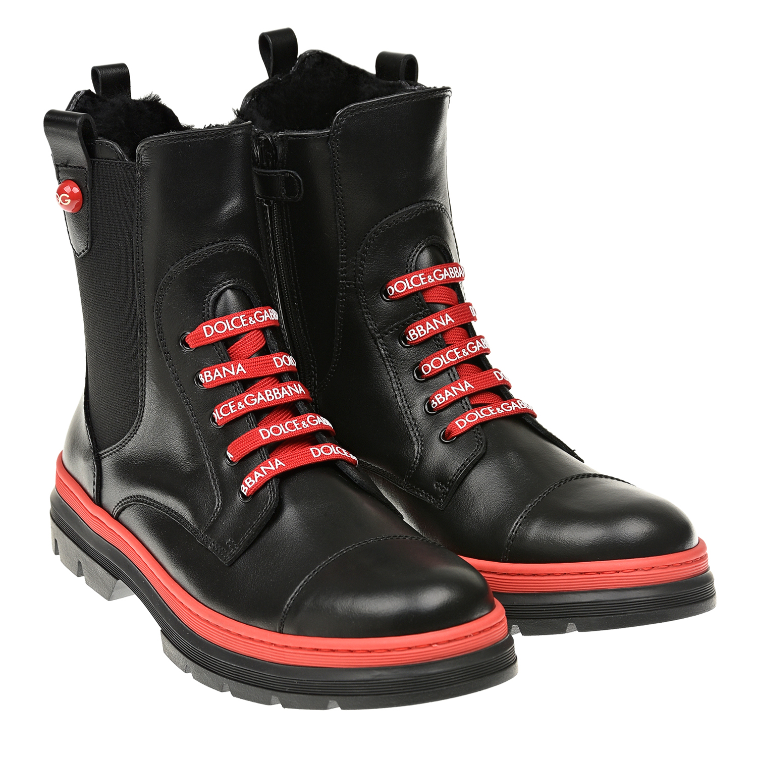 Высокие черные ботинки с красной отделкой Dolce&Gabbana детские, размер 37, цвет черный