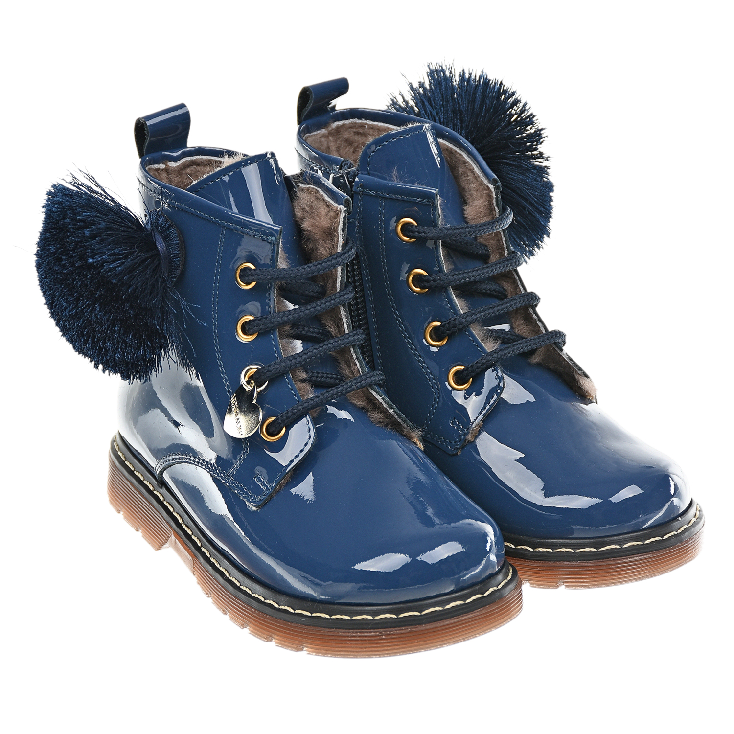 Синие ботинки с помпонами Monnalisa детские, размер 23, цвет синий